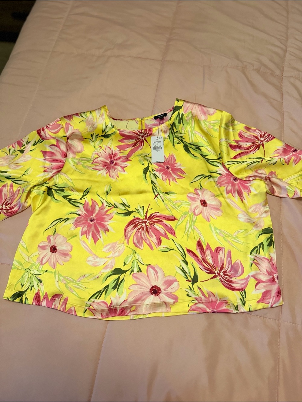 Express Yellow Blouse with Pink Floral Print